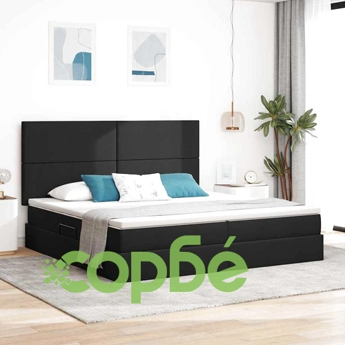 Легло с LED осветление и матрак черно 200x200 см текстил ➤ топ цена ➤ sorbe.bg