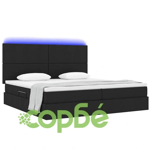 Легло с LED осветление и матрак черно 200x200 см текстил ➤ топ цена ➤ sorbe.bg
