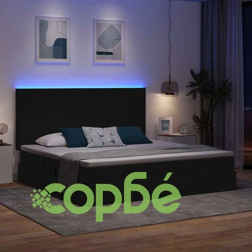 Легло с LED осветление и матрак черно 200x200 см текстил ➤ топ цена ➤ sorbe.bg