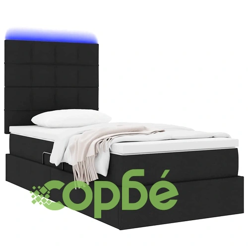 Легло с LED осветление и матрак, 90 x 200 см, Текстил, Черно ➤ топ цена ➤ sorbe.bg