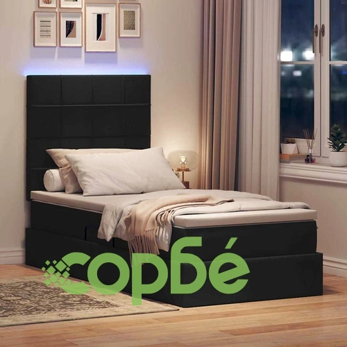 Легло с LED осветление и матрак, 90 x 200 см, Текстил, Черно ➤ топ цена ➤ sorbe.bg