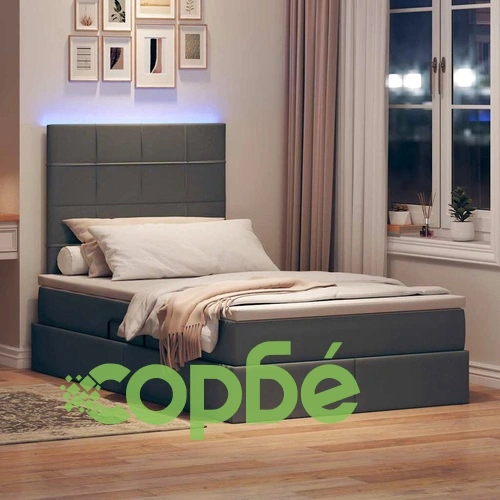 Легло с LED осветление и матрак, тъмносиво, 120 x 200 см, текстил ➤ топ цена ➤ sorbe.bg