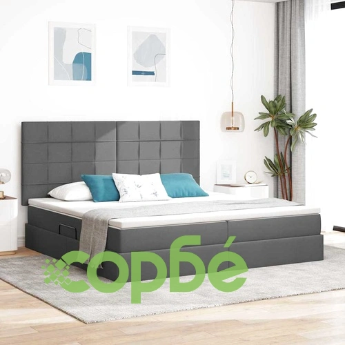 Легло с LED осветление и хранилище тъмносиво 200x200 см текстил ➤ топ цена ➤ sorbe.bg