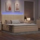 Легло с LED осветление и матрак, 200 x 200 см, текстил, кремаво