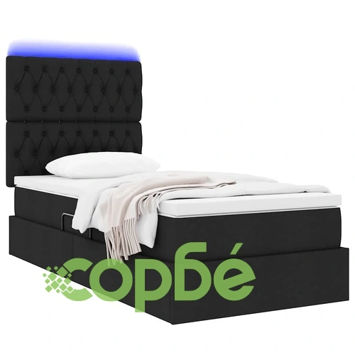 Легло с LED осветление и матрак, 90 x 190 см, черно, текстил ➤ топ цена ➤ sorbe.bg