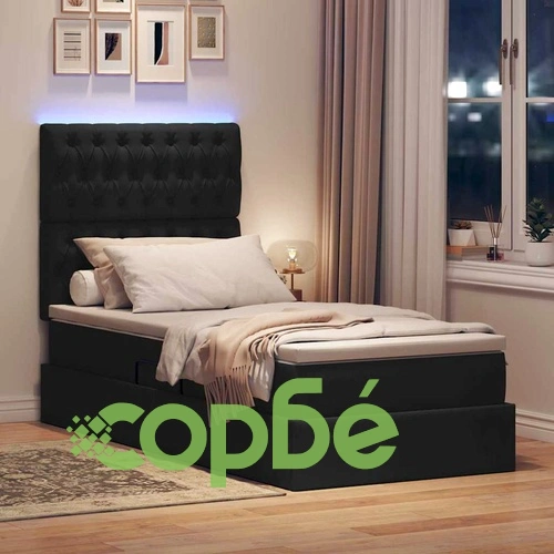 Легло с LED осветление и матрак, 90 x 190 см, черно, текстил ➤ топ цена ➤ sorbe.bg