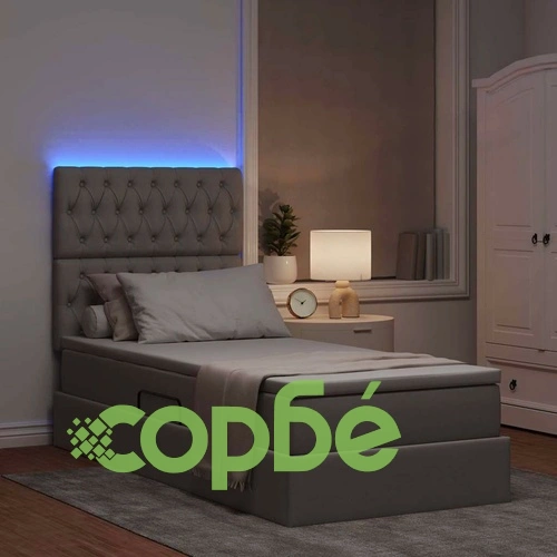 Легло за съхранение с LED осветление и матрак, Таупе, 90 x 190 см, текстил, метална рамка ➤ топ цена ➤ sorbe.bg