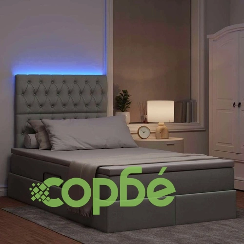 Легло с LED осветление и матрак, текстил, светлосиво, 120 x 200 см ➤ топ цена ➤ sorbe.bg