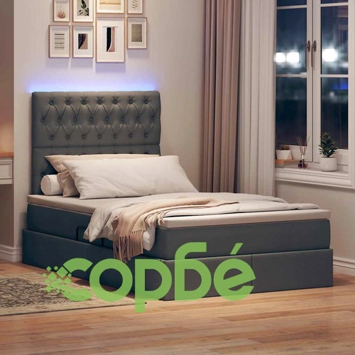 Легло с LED осветление и матрак, Тъмносиво, 120 x 200 см, Текстил ➤ топ цена ➤ sorbe.bg