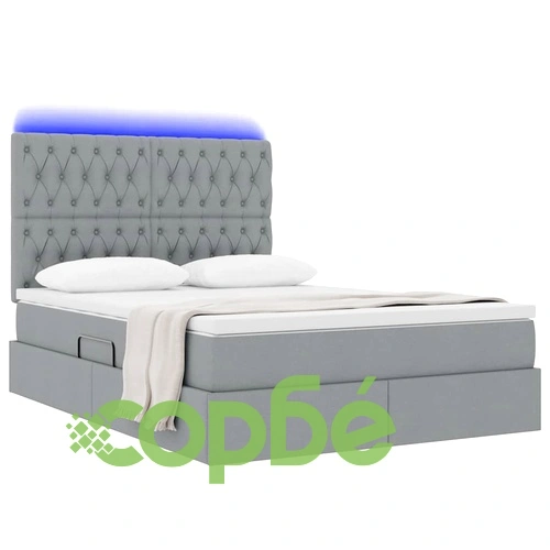 Легло с LED осветление и матрак светлосиво 140x190 см текстил ➤ топ цена ➤ sorbe.bg