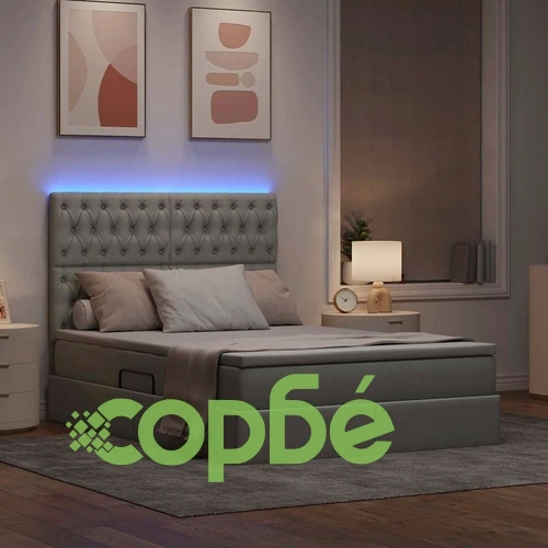 Легло с LED осветление и матрак светлосиво 140x190 см текстил ➤ топ цена ➤ sorbe.bg