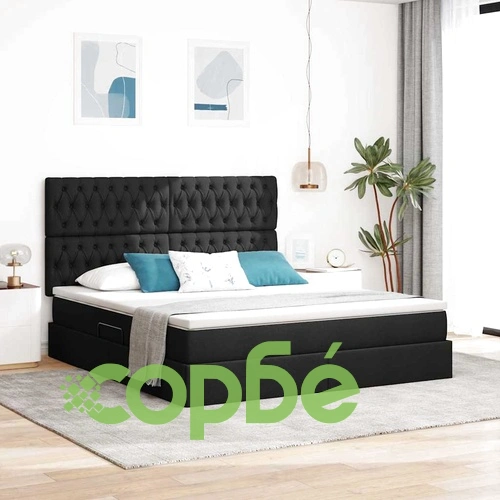 Легло с LED осветление и матрак черно 180x200 см текстил ➤ топ цена ➤ sorbe.bg