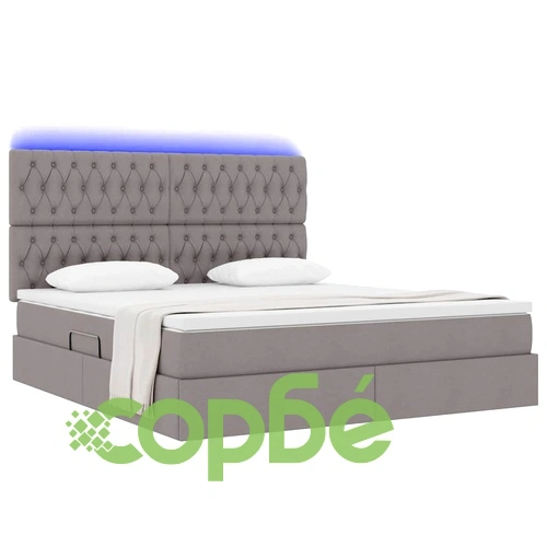 Легло с LED осветление и USB порт таупе 180x200 см текстил ➤ топ цена ➤ sorbe.bg