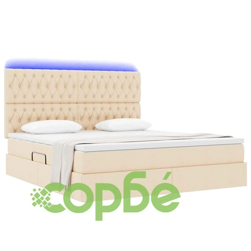 Легло с LED осветление и матрак кремаво 180x200 см текстил ➤ топ цена ➤ sorbe.bg