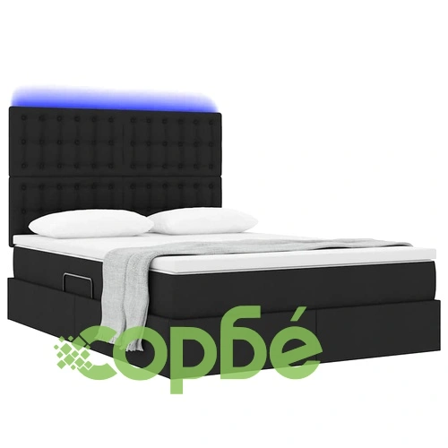 Легло с LED осветление и матрак черно 140x190 см текстил ➤ топ цена ➤ sorbe.bg