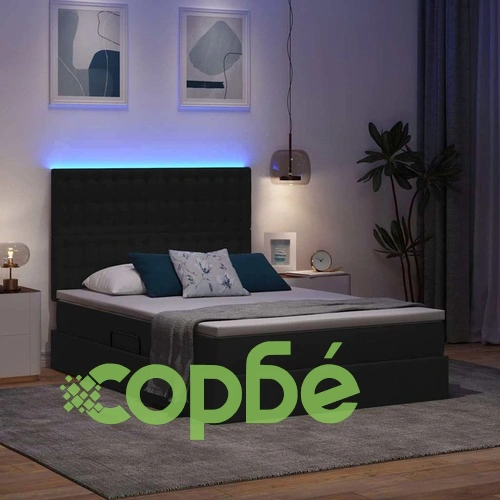 LED легло с ракла за съхранение и матрак, Черно, 140 x 200 см, Текстил ➤ топ цена ➤ sorbe.bg