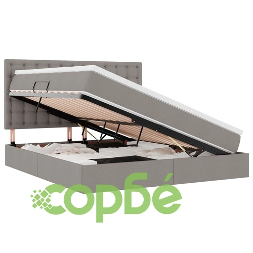 LED легло с ЛED осветление и място за съхранение, матрак, Таупе, текстил, 160 x 200 см ➤ топ цена ➤ sorbe.bg