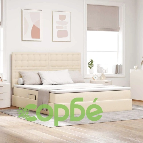 Легло с LED осветление и USB порт кремаво 180x200 см текстил ➤ топ цена ➤ sorbe.bg