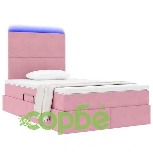 LED легло с матрак 120 x 190 см, Кадифе, Розово ➤ топ цена ➤ sorbe.bg