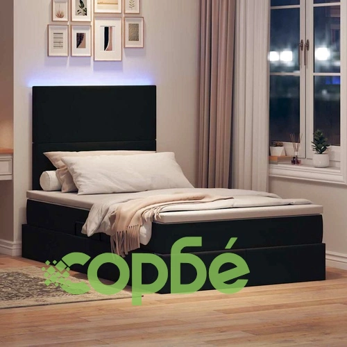 LED легло с ниша за съхранение и матрак, кадифе, черно, 120 x 200 см ➤ топ цена ➤ sorbe.bg