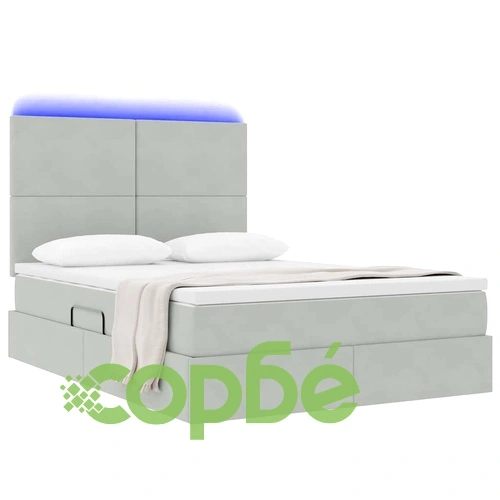 LED легло с матрак и кадифена тапицерия, Светлосиво, 140 x 190 см ➤ топ цена ➤ sorbe.bg