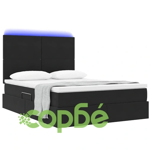 LED легло с ракла за съхранение и матрак, 140 x 190 см, кадифе, черно ➤ топ цена ➤ sorbe.bg