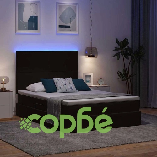 LED легло с ракла за съхранение и матрак, 140 x 190 см, кадифе, черно ➤ топ цена ➤ sorbe.bg