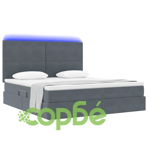 Легло с LED осветление и матрак, кадифе, тъмносиво, 160 x 200 см ➤ топ цена ➤ sorbe.bg