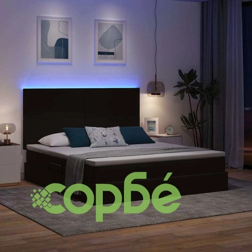 LED легло с кутия за съхранение и матрак, кадифе, 160 x 200 см, черно ➤ топ цена ➤ sorbe.bg
