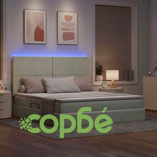 Легло тип кадифе с LED осветление и матрак, светлосиво, 180 x 200 см ➤ топ цена ➤ sorbe.bg