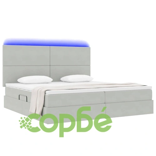 Легло с LED осветление и матрак, кадифе, светлосиво, 200 x 200 см ➤ топ цена ➤ sorbe.bg