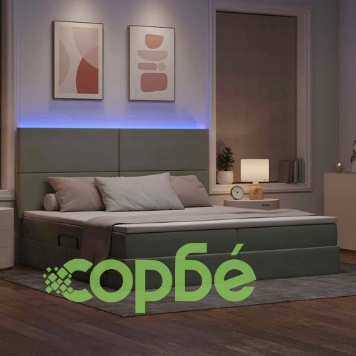 Легло с LED осветление и матрак, кадифе, светлосиво, 200 x 200 см ➤ топ цена ➤ sorbe.bg