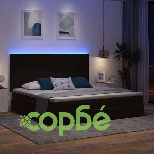 Легло с LED осветление и матрак, кадифе, Черно, 200 x 200 см ➤ топ цена ➤ sorbe.bg