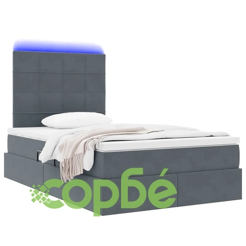 LED легло за съхранение с матрак, кадифе, тъмносиво, 120 x 190 см ➤ топ цена ➤ sorbe.bg