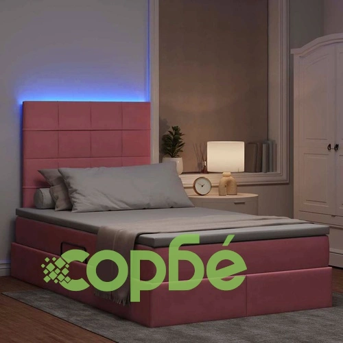 LED легло с матрак Розово 120 x 190 см Кадифе с ламелна рамка и повдигащ механизъм ➤ топ цена ➤ sorbe.bg