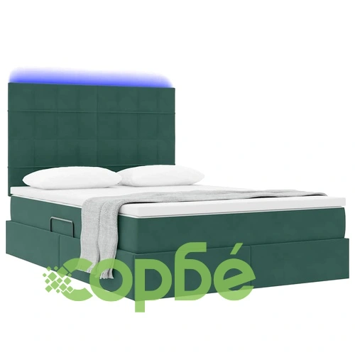 Легло с LED осветление и матрак, кадифе, тъмнозелено, 140 x 190 см ➤ топ цена ➤ sorbe.bg