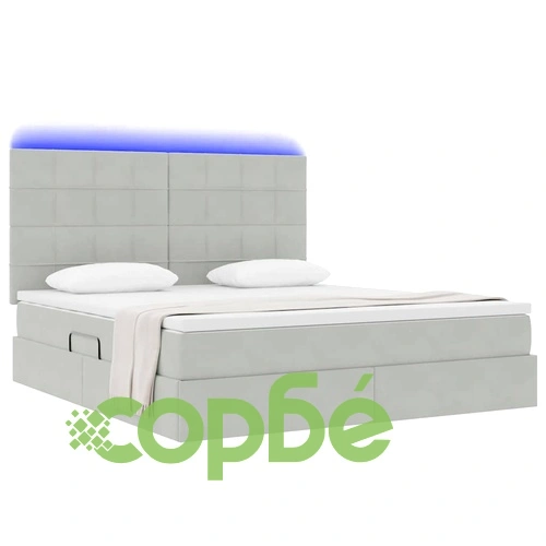 LED легло с матрак и кадифена тапицерия, светлосиво, 160 x 200 см ➤ топ цена ➤ sorbe.bg