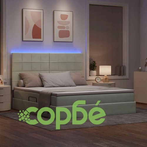 LED легло с матрак и кадифена тапицерия, светлосиво, 160 x 200 см ➤ топ цена ➤ sorbe.bg