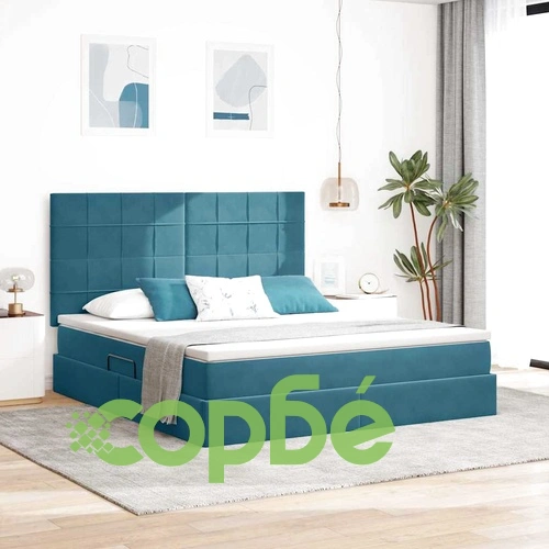 Легло с LED осветление от кадифе тъмносиньо 160x200 см с матрак ➤ топ цена ➤ sorbe.bg
