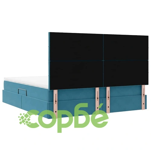 Легло с LED осветление от кадифе тъмносиньо 160x200 см с матрак ➤ топ цена ➤ sorbe.bg