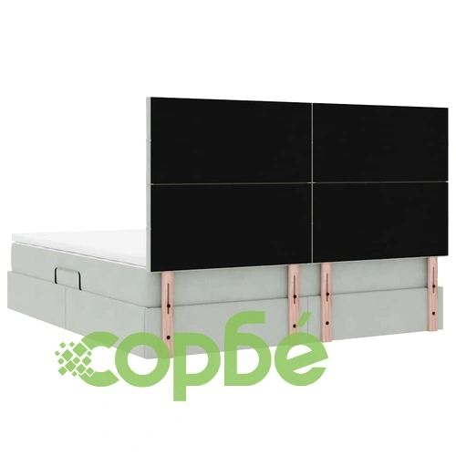 LED легло с кутия за съхранение и матрак, кадифе, светлосиво, 180 x 200 см ➤ топ цена ➤ sorbe.bg