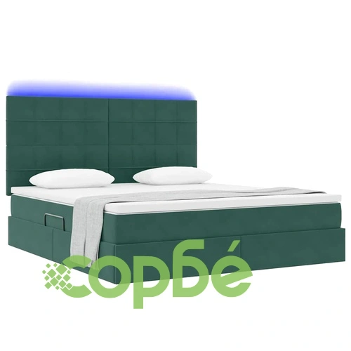 Легло с LED осветление и матрак, кадифе, тъмнозелено, 180 x 200 см ➤ топ цена ➤ sorbe.bg