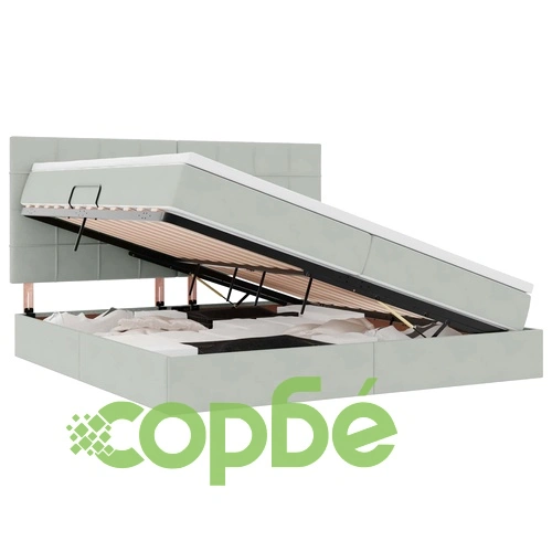 Легло с LED осветление и матрак, кадифе, светлосиво, 200 x 200 см ➤ топ цена ➤ sorbe.bg