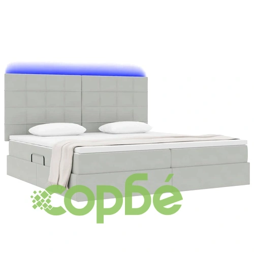 Легло с LED осветление и матрак, кадифе, светлосиво, 200 x 200 см ➤ топ цена ➤ sorbe.bg