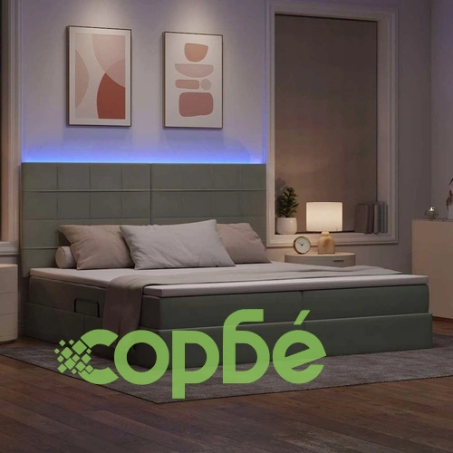 Легло с LED осветление и матрак, кадифе, светлосиво, 200 x 200 см ➤ топ цена ➤ sorbe.bg
