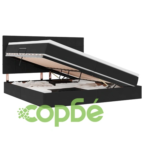 Легло с LED осветление и матрак, кадифе, 200 x 200 см, черно ➤ топ цена ➤ sorbe.bg