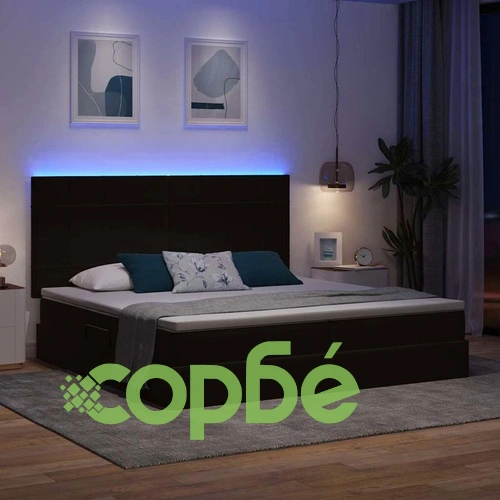 Легло с LED осветление и матрак, кадифе, 200 x 200 см, черно ➤ топ цена ➤ sorbe.bg