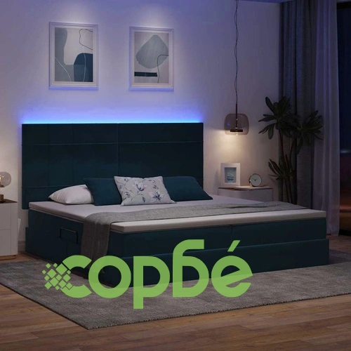 Легло за съхранение с LED осветление и матрак, кадифе, тъмносиньо, 200 x 200 см ➤ топ цена ➤ sorbe.bg