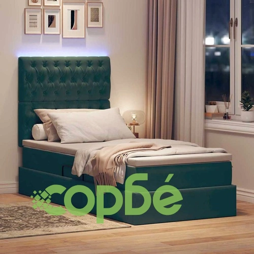 Легло с ЛЕД осветление и матрак, кадифе, тъмнозелено, 100 x 200 см ➤ топ цена ➤ sorbe.bg