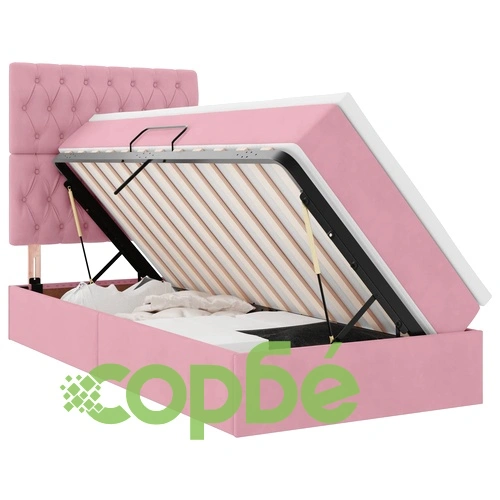 Легло с ракла и LED осветление с матрак, 100 x 200 см, кадифе, розово ➤ топ цена ➤ sorbe.bg
